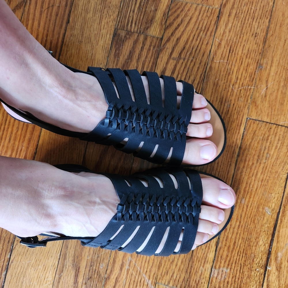 Easy Street Black Woven Strappy Sandals